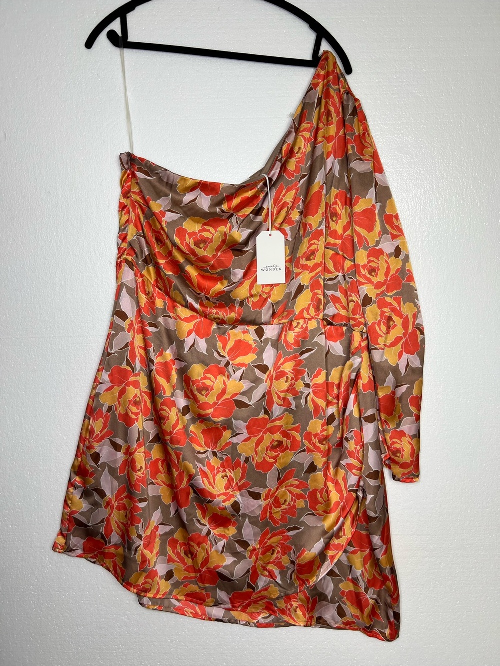 Emily Wonder silky floral one shoulder mini dress size 2X NWT